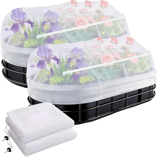 2 Pack Garden Netting for Raised Beds, Fine Mesh Bird Netting Barrier Screen with Zipper Drawstring Garden Bed Plant Cover for Protect Vegetable Fruits Crop from Animals Pest Insect, 4.3Ã2.3Ã2Ft
