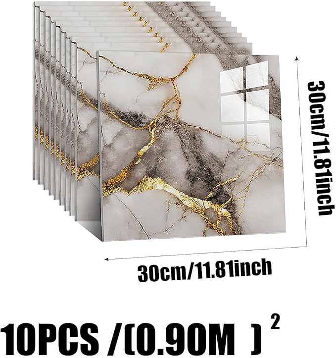 10pcs Peel and Stick Tile Shower Waterproof Marble Tiles Wall Panels,
