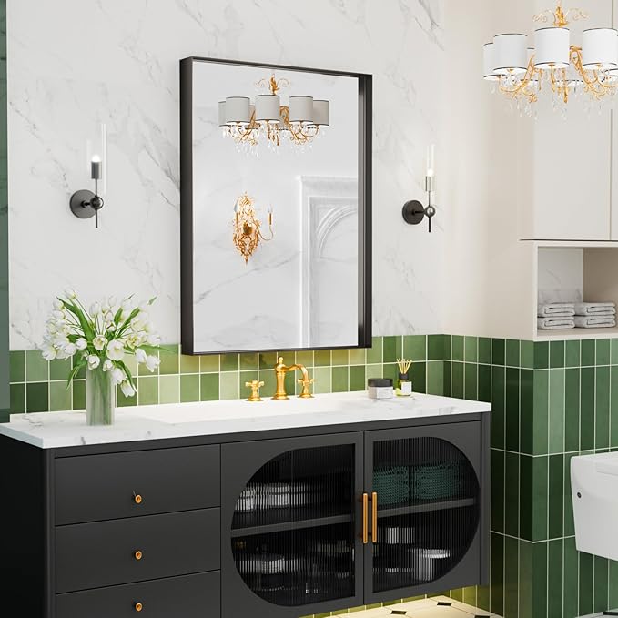22x30 Inch Bathroom Mirror for Over Sink, Rectangular Black Mirror, Mirrors for
