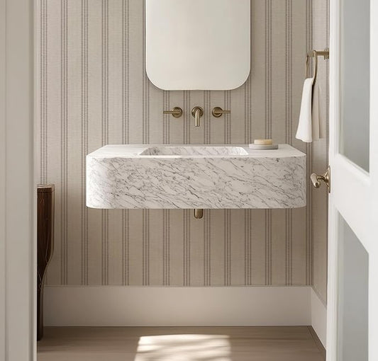 RollsRolla Modern Brown and White Striped Peel and Stick Wallpaper, French