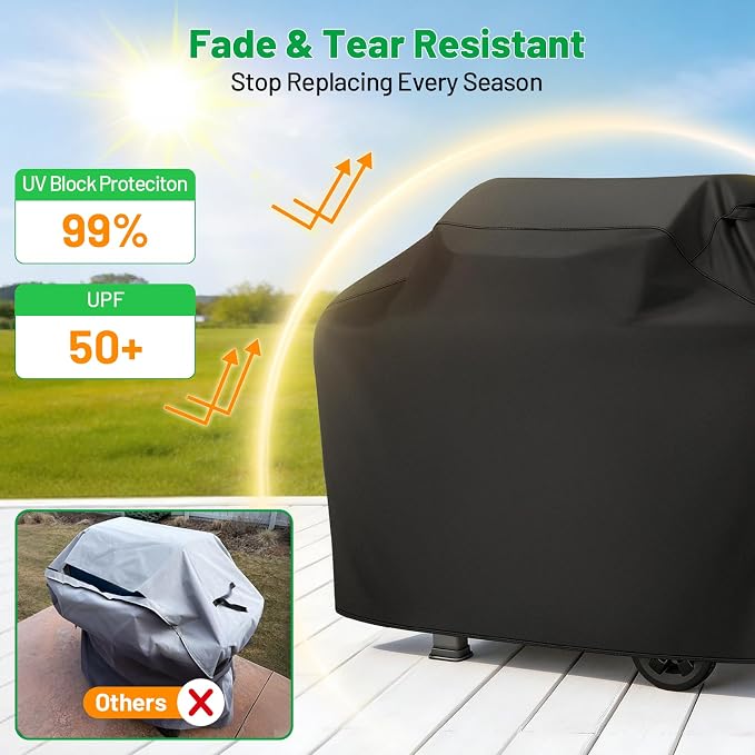 Grill Cover 55 Inch, Heavy Duty Waterproof BBQ Grill Cover for Outdoor Grill, 3-4 Burner Gas Barbecue Grill Cover for Weber, Char-Broil, Nexgrill, Windproof Protection, Black