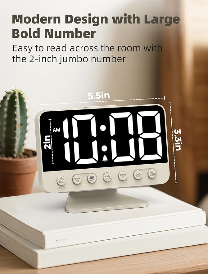 Odokee Digital Alarm Clocks for Bedrooms: Large Bold Number 5 Brightness Dimmer