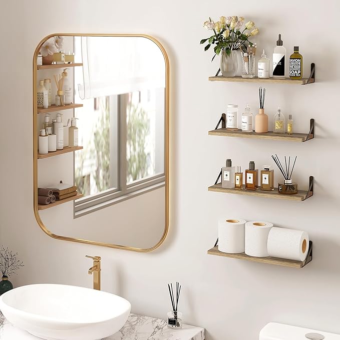 Fixwal Shelves for Room Wall, Width 4.7in Rustic Wood Wall Storage, Floating