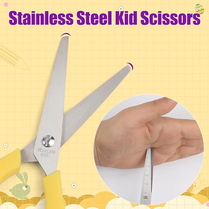 BURVAGY 12Pack 5.5" Safety Small School Kids Student Round Blunt Tip Craft Scissors Bulk, Stainless Steel Blades Comfort Grip Scissors for Kid Children Kindergarten Cutting Paper