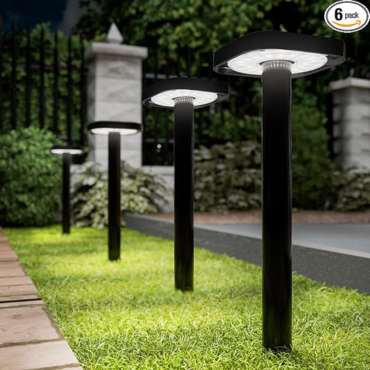 Sunco 6 Pack 2W LED Square Solar Pathway Walkway Driveway Backyard Patio Garden Outdoor Residential Super Bright Light, 120 Lumens, 2CCT 2700K Soft White/4000K Cool White, Dimmable, 3.7V