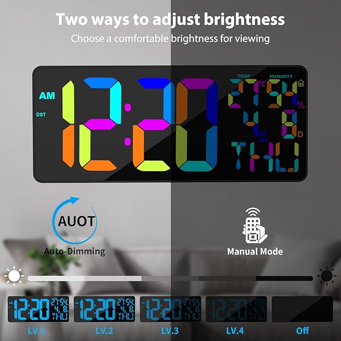 18" Digital Wall Clock Large Display, 11 RGB Color Changing Large Digital Wall