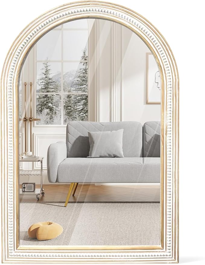 Reflinto 36x24 Inch Rustic Farmhouse Arched Wall Mirror, Distressed Wooden