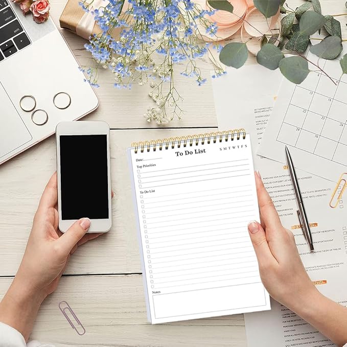 (20-Pack) To Do List Notepad - A5 Undated Daily Planner, 1000 Sheets/2000 Pages To Do List Notebook for Work, Spiral Waterproof Notepad for Office Supplies, School Planner, 5.8" x 8.3"
