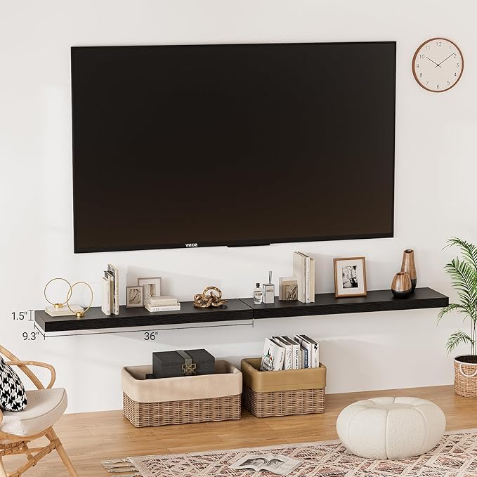 Heimlove Floating Shelves for Wall 36 Inches Long, 9.3" Deep Black Floating