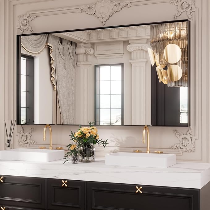LOAAO Black Bathroom Mirror 72"X32"