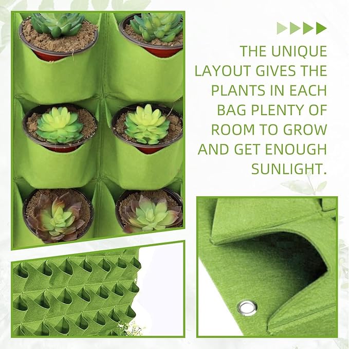 LITLANDSTAR 18 Pockets Hanging Grow Bags, 2 Pack Horizontal Wall Planter Plant