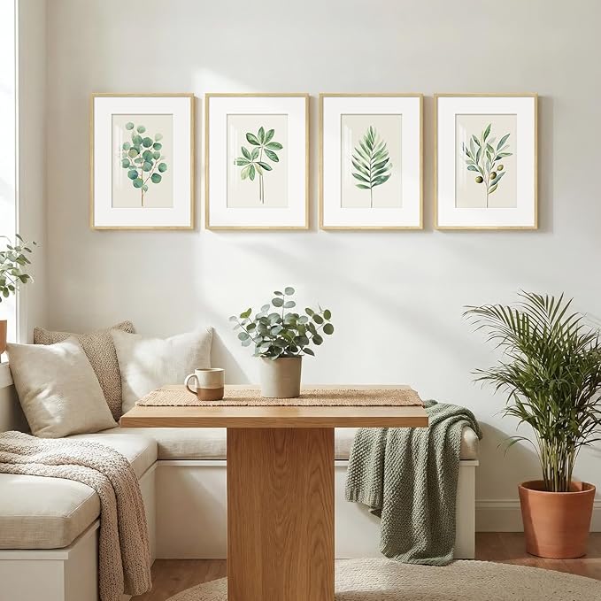 Framed Minimalist Sage Green Botanical Wall Art