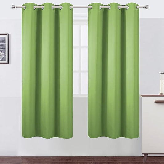 LEMOMO Light Green Thermal Blackout Curtains/42 x 72 Inch/Set of 2 Panels Room