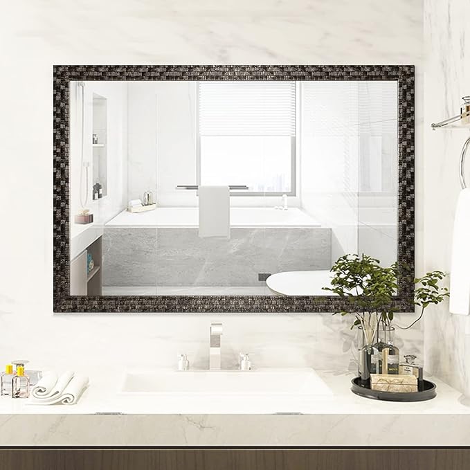 Bathroom Mirrors 40x24 Inch for Wall, Modern Rectangle Black Frame Wall Mounted