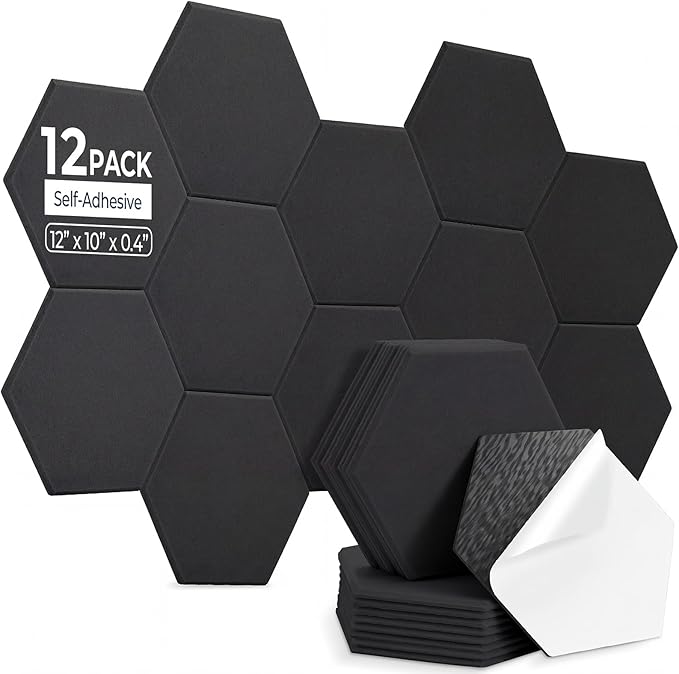 12 Pack Hexagon Acoustic Panels, Self-Adhesive Acoustic Wall Panels