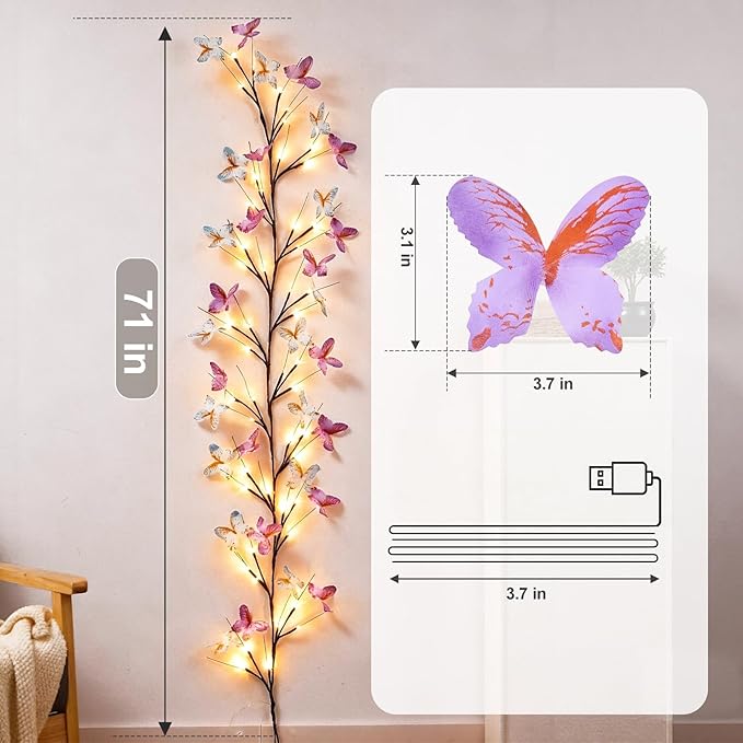 Willow Vine Light with Butterfly 48LED 5.9FT Enchanted Wall Decoration Vine