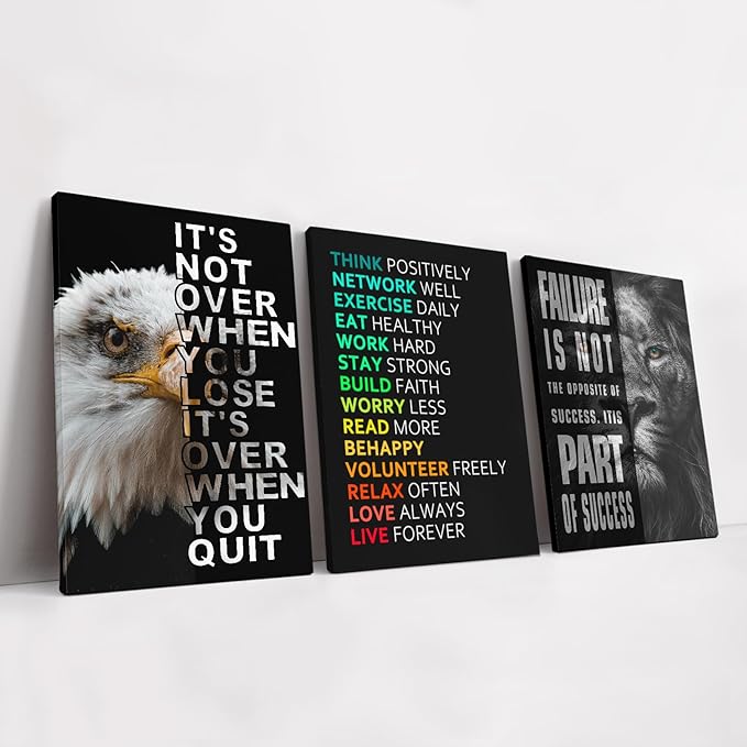 KAWAHONE Motivational Wall Art -Bald Eagle and Lion Inspirational Picture