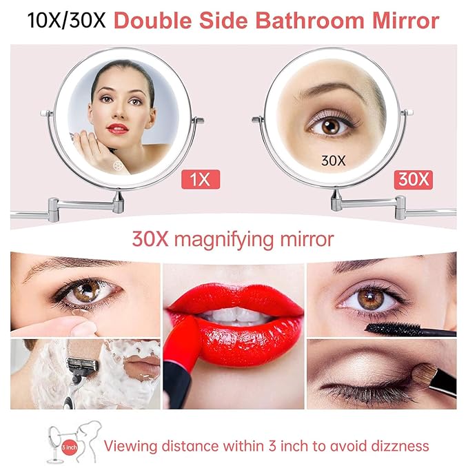 FUNTOUCH 5000mAh Rechargeable Wall Mounted Lighted Makeup Vanity Mirrors