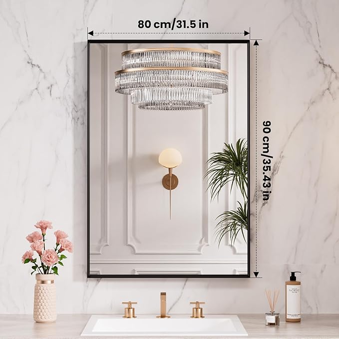LOAAO Black Bathroom Mirror 32"X36"
