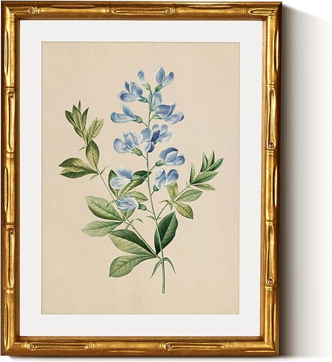 InSimSea Gold Bamboo Framed Canvas Wall Art, Vintage Rosa Chiba Flower
