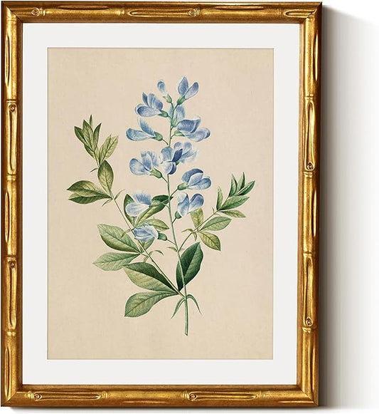 InSimSea Gold Bamboo Framed Canvas Wall Art, Vintage Rosa Chiba Flower