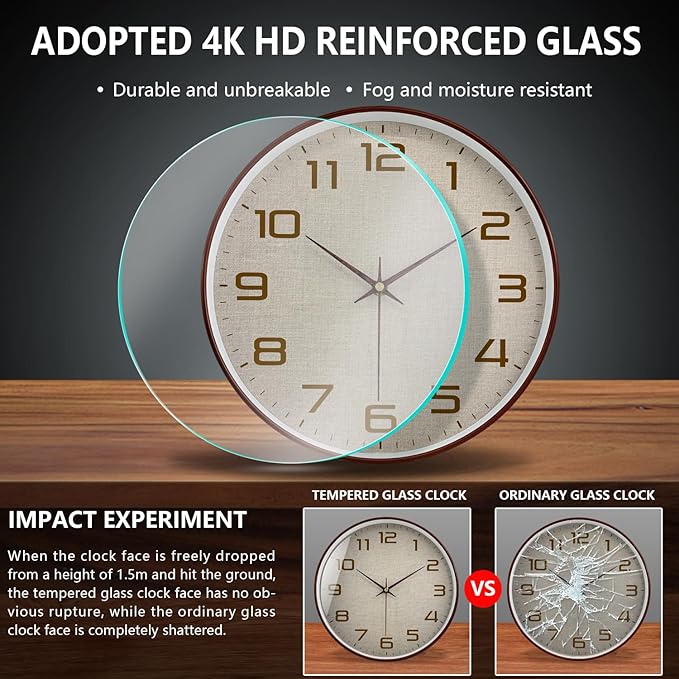 Woodgrain Wall Clock, Silent Non-Ticking Wall Clocks Battery Operated 8 Inch