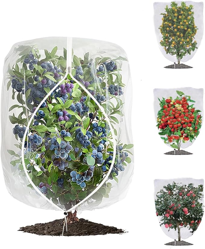 4 Pack Large Fruit Tree Netting, 7.8 x 7.8 Ft Blueberry Tomato Protection Net with Zipper & Drawstring, Insect Bird Barrier Netting Plant Covers for Fruit Vegetable Trees, Flower, Bushes in Garden