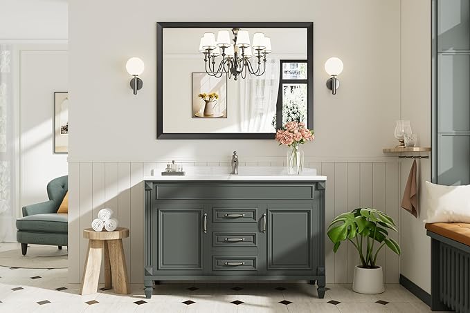 Briivue 48x36 Inch Black Bathroom Mirror