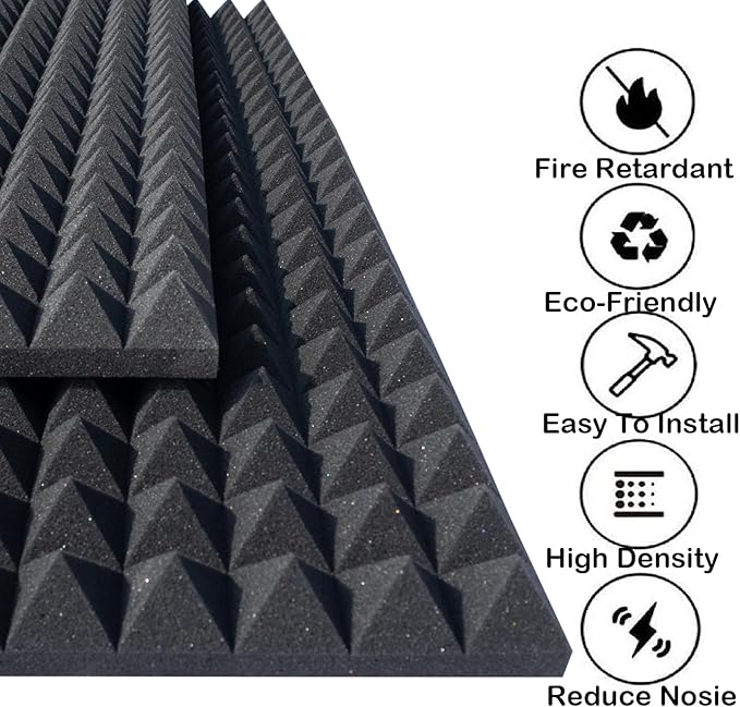 2 Pack Sound Proof Foam Panels for Walls, High Density Fire Resistant