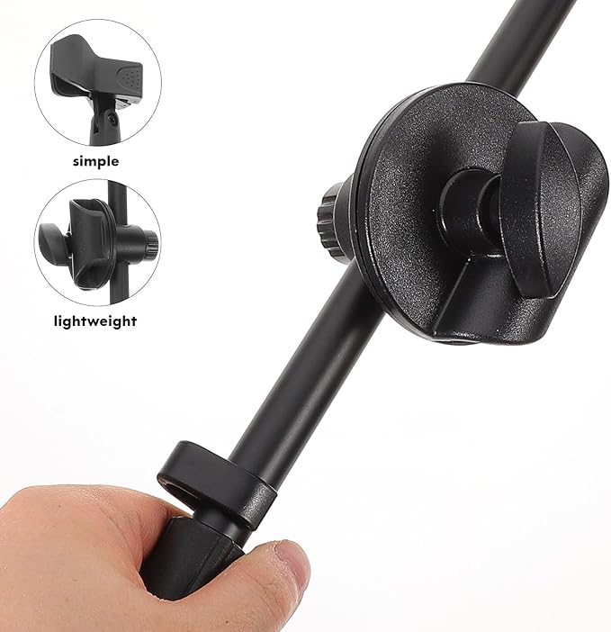 BESPORTBLE Metal Microphone Boom Arm with Dual Mic Clip and Spring Clamp, 350Mm Adjustable Desk Mic Stand Arm for Live Streaming and Recording