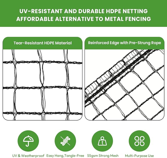 Deer Fence for Garden 4ftx50ft, Plastic Mesh Garden Fencing with Pre-Strung Reinforced Edge, Durable Temporary Fencing, Animal Barrier Fence, Ideal Safe Netting for Poultry, Fruit & Plant Protection