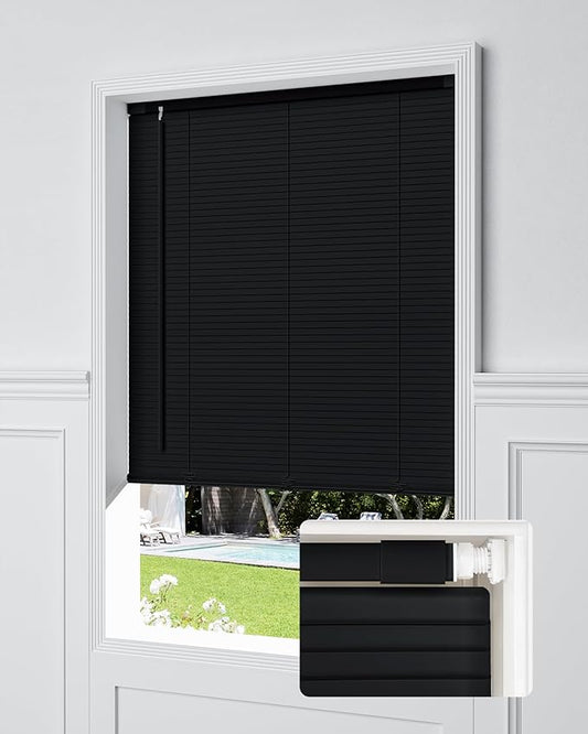 UNISHADES No Drill Blinds for Windows 1" Vinyl L-Shaped Slats Cordless Mini