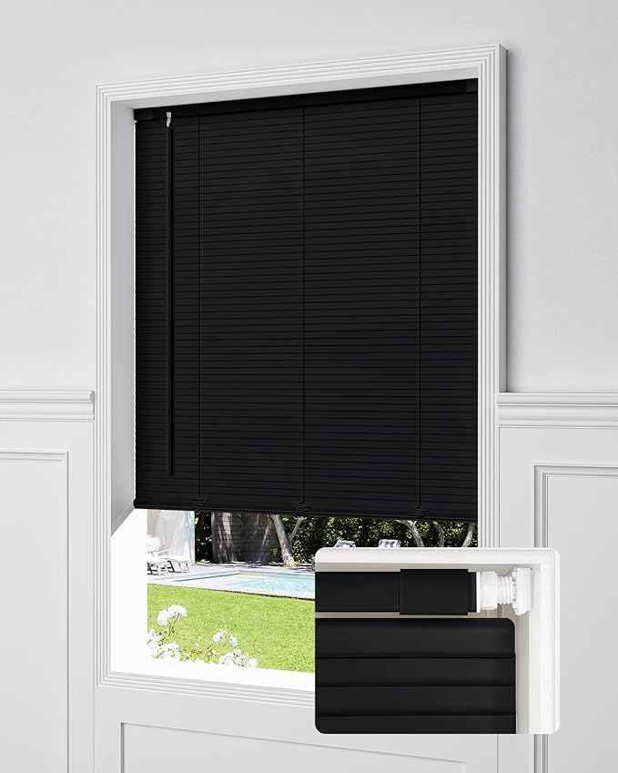 UNISHADES No Drill Blinds for Windows 1" Vinyl L-Shaped Slats Cordless Mini
