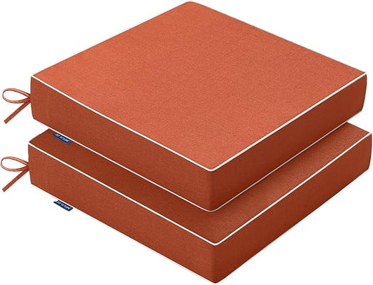 MIULEE Orange Outdoor Chair Cushions Set of 2, 24x24x4 Inch Waterproof Patio Seat Cushions for Outdoor Furniture Couch Sofa, 3 Year Color Fastness High Density Foam with Adjustable Ties