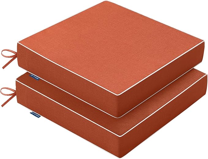 MIULEE Orange Outdoor Chair Cushions Set of 2, 18.5x16x3 Inch Waterproof Patio Seat Cushions for Outdoor Furniture Couch Sofa, 3 Year Color Fastness High Density Foam with Adjustable Ties
