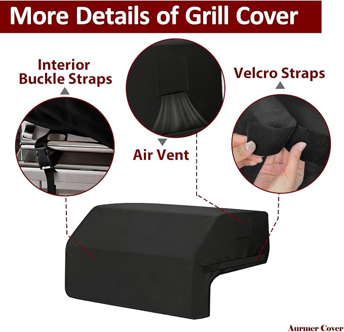 Built-in Grill Cover 38 Inch for Outdoor Island Grill, 600D Premium Built in Barbecue Grill Top Cover with Straps for Napoleon, Bull, Blaze, KitchenAid, Coyote etc, 38" x 28"x 24"