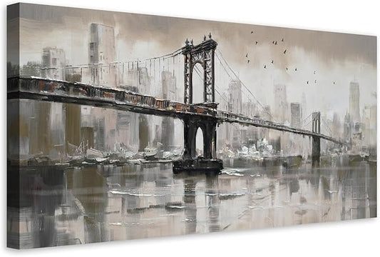 Anolyfi Vintage Brooklyn Bridge Canvas Wall Art Decor, Skylines Cityscapes