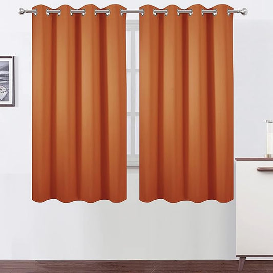 LEMOMO Orange Blackout Curtains 66 x 63 Inch Length/Set of 2 Curtain