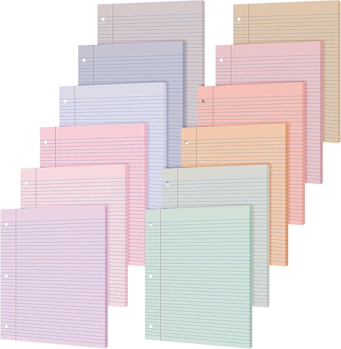 PerKoop 600 Sheets Colored Loose Leaf Paper 8.5" x 11" college ruled Lined 3 Hole Punched notebook Filler Paper for 3 Ring Binders Office School Supplies (Fantasy Color)