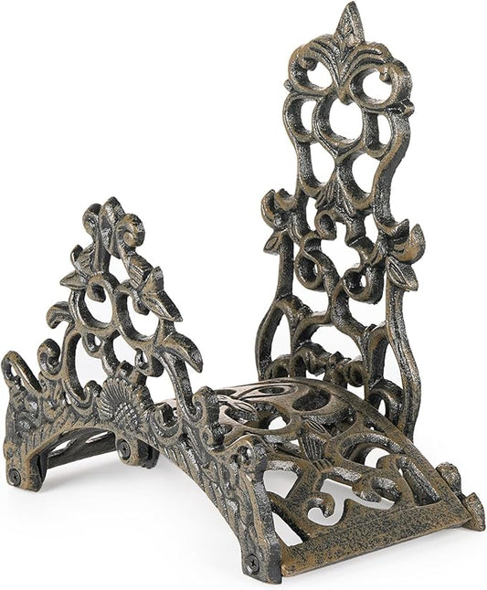 Sungmor Heavy Duty Cast Iron Garden Hose Holder - Wall Mounted Water Hose Hanger - Antique Emblem Decorative Hose Reel - Water Hose Rack Butler Storage - Two Installation Methods Wall Decor Holder