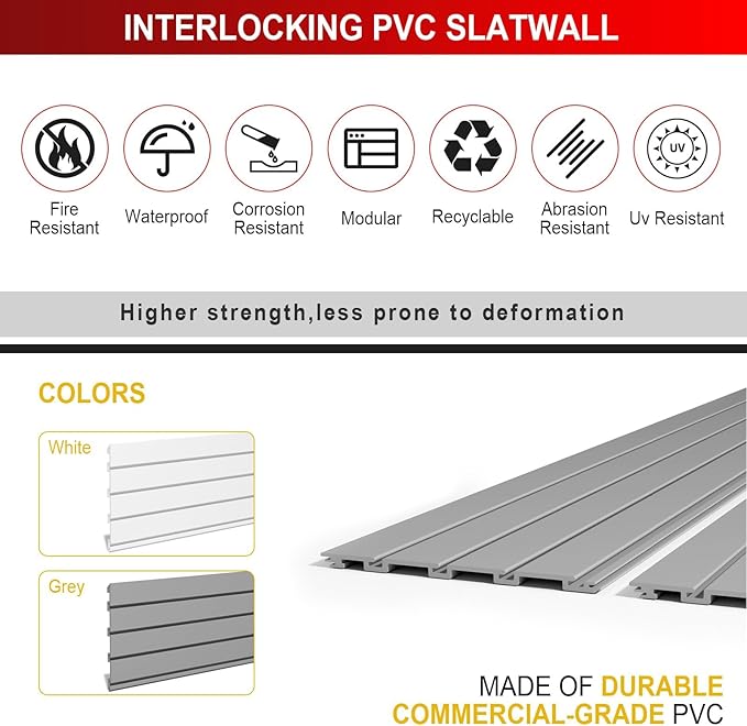 4 x 8 FT Slatwall Panel Garage Wall Organizer, Heavy Duty Slat Wall Paneling