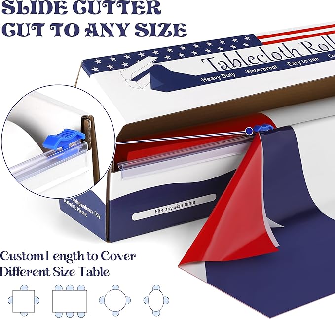 Kochorie 100 Ft x 54 Inch 4th of July Tablecloths Roll