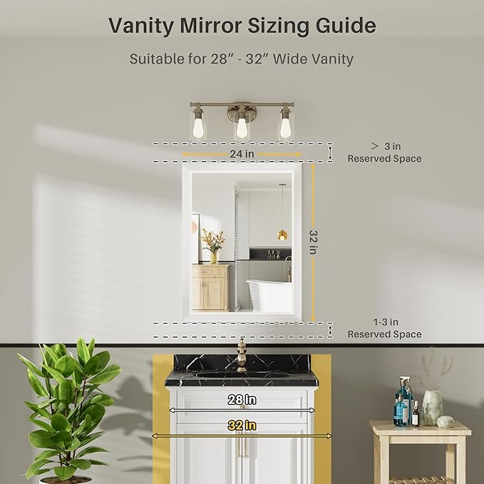 24x32 Inch White Bathroom Mirror