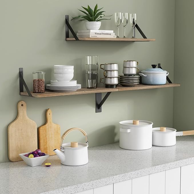 Forbena Wood Floating Shelves for Wall 24 inches Long, Large Bathroom Hanging
