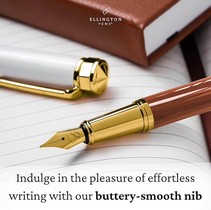 Ellington Pens Luxury Fountain Pen Set - Extra Fine Nib - Includes 3 Ink Cartridges, Refillable Ink Converter, Gift Box - Fountain Pens For Writing, Calligraphy, Journaling, Sketching (Ivory Suede)