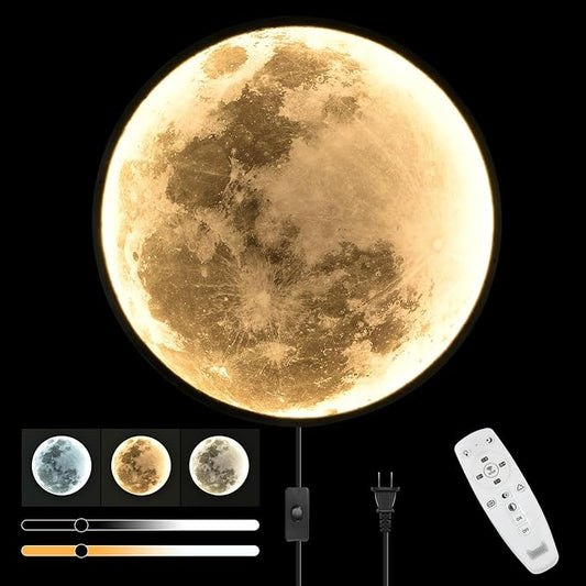 QIYIMEILUX 31.5 inch Large Moon Wall Sconce Plug in Dimmable Modern LED Wall