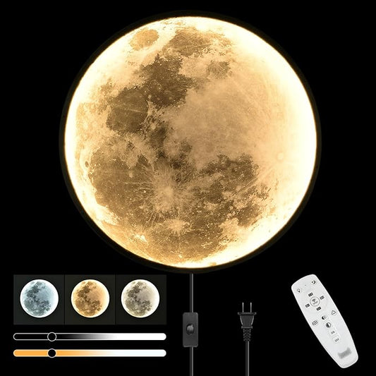 QIYIMEILUX Large Moon Wall Sconce Plug in Modern LED Dimmable Wall Light