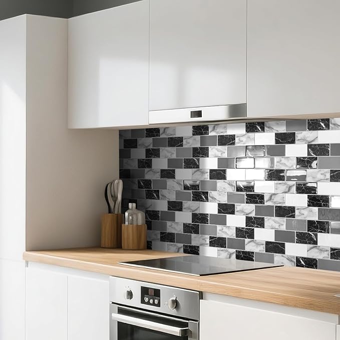 Art3d Peel and Stick Black White Grey Marble Wall Tiles – 12"x12" Thicker