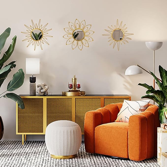 Mirror Wall Decor Gold Mirrors for Wall Metal Sunburst Mirrors Home Decoration