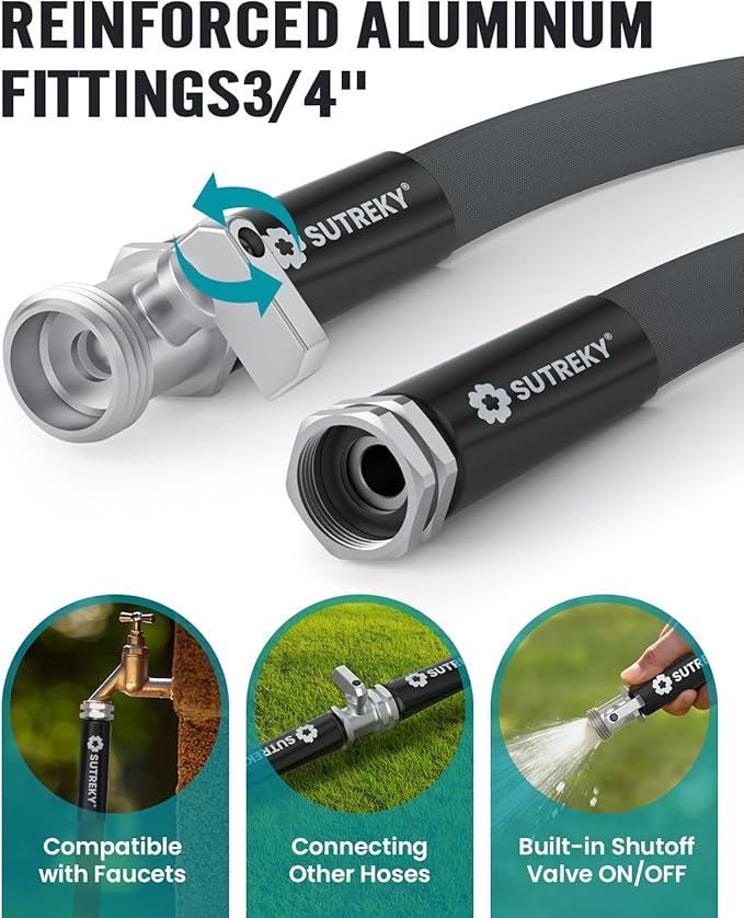 50ft Garden Hose, Ultra Lightweight All-Weather Water Hose, Durable & Flexible, Built-in Valve, Leak-free Connections, TPU Water Hose, Drinking Water Safe
